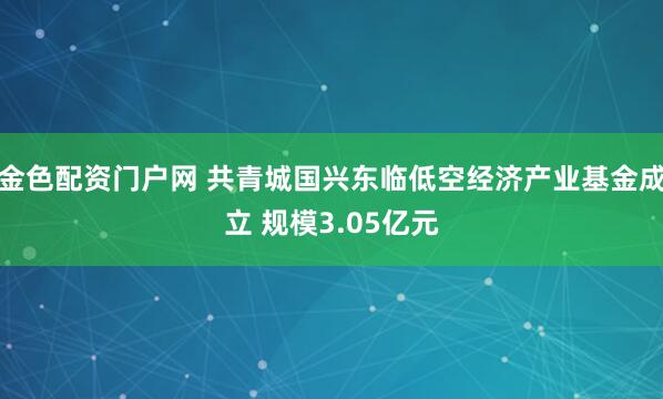 金色配资门户网 共青城国兴东临低空经济产业基金成立 规模3.05亿元
